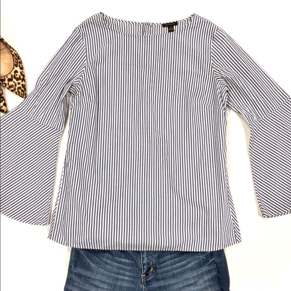 Ann Taylor Tops - Ann Taylor Blue and White Striped Bell Sleeve Top